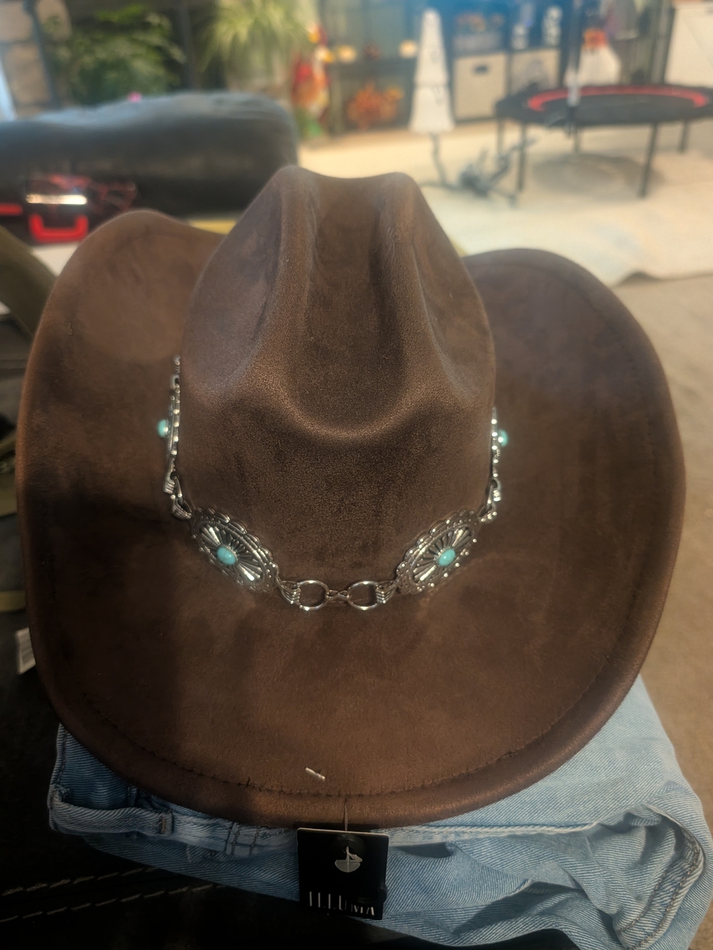 Brown Women's Western Hat with Turquoise Concho Band